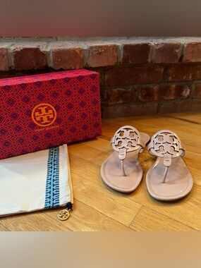 Tory Burch Pink Blush Nude Patent Leather Miller Sandals